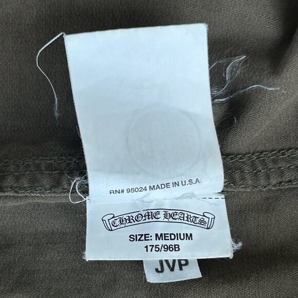 Chrome Hearts Olive & Black Leather Fleur Patch Button Up Shirt - Picture 7 of 8